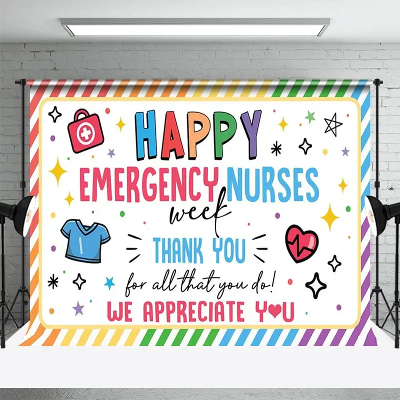 Aperturee Happy Emergency Nurses Week Color Thank You Backdrop, 3X2FT(1MX0.6M), 14 USD, thank you backdrops, ZHF782A-M