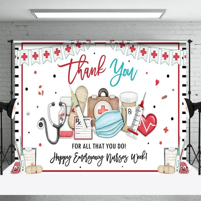 Aperturee Happy Emergency Nurses Week Cross Flags Backdrop, 3X2FT(1MX0.6M), 14 USD, thank you backdrops, ZHF783A-M