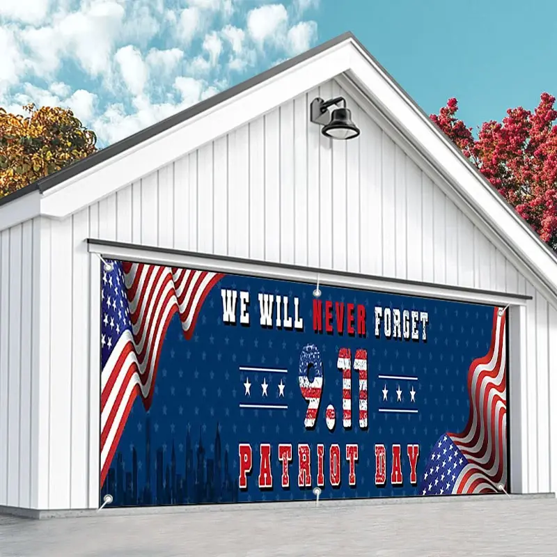 Aperturee Never Forget 911 Patriot Day Flag Garage Door Banner, 8X4FT(2.4X1.2M), 22.65 USD, garage door banners, ZHYHF094-A