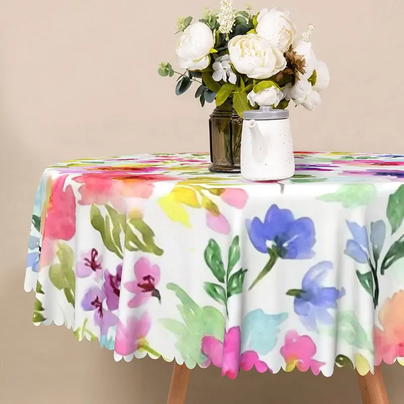 Aperturee Modern Colorful Floral Round Tablecloth, for Vibrant Spring and Summer Dining, Wedding, or Party Decor, Diameter 48inch