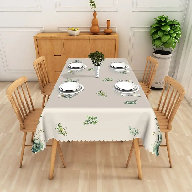 Aperturee Eucalyptus Greenery Rectangle Tablecloth, Botanical Leaf Pattern Table Cover