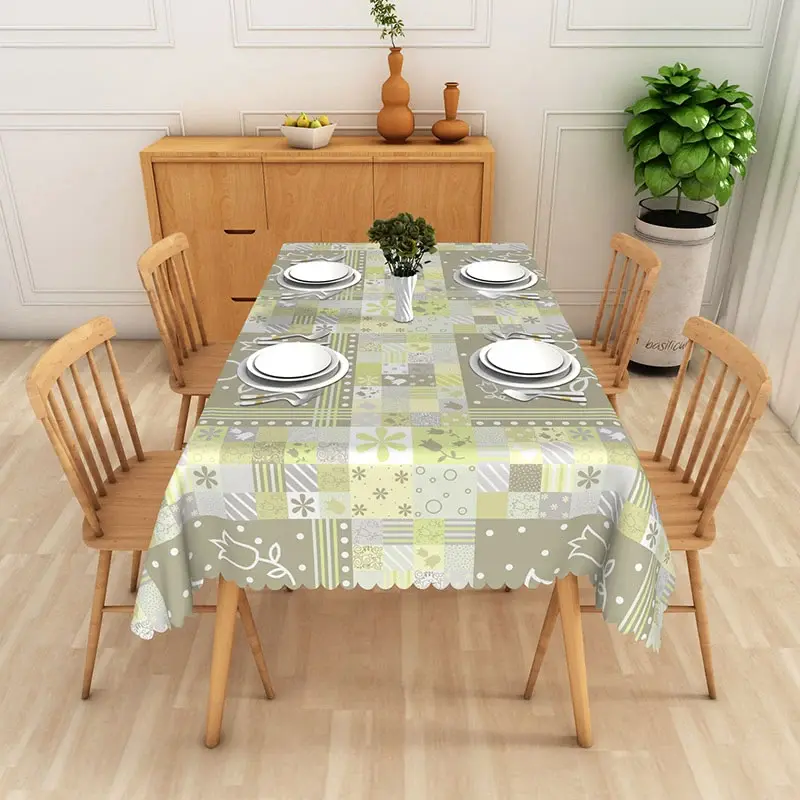 Aperturee Tulip Patchwork Rectangle Tablecloth, Spring Floral Pattern Table Cover Studio