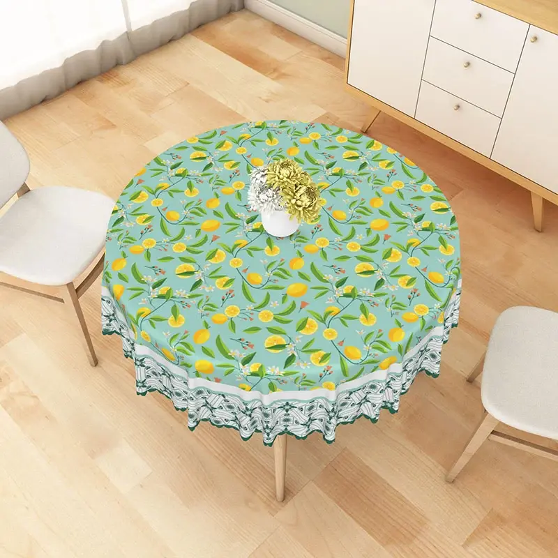 Aperturee Small Yellow Lemons and White Flowers Round Tablecloth, High-Resolution Citrus Design Table Cover for Decor