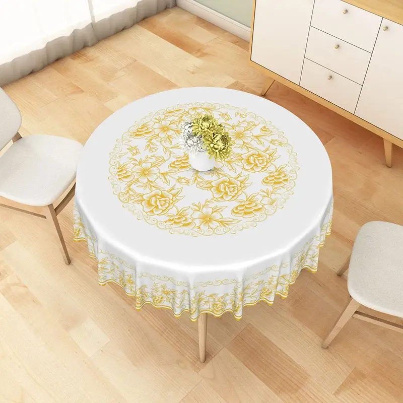 Aperturee Golden Yellow Floral Mandala Round Tablecloth, Professional Radiant Design Table Cover for Decor