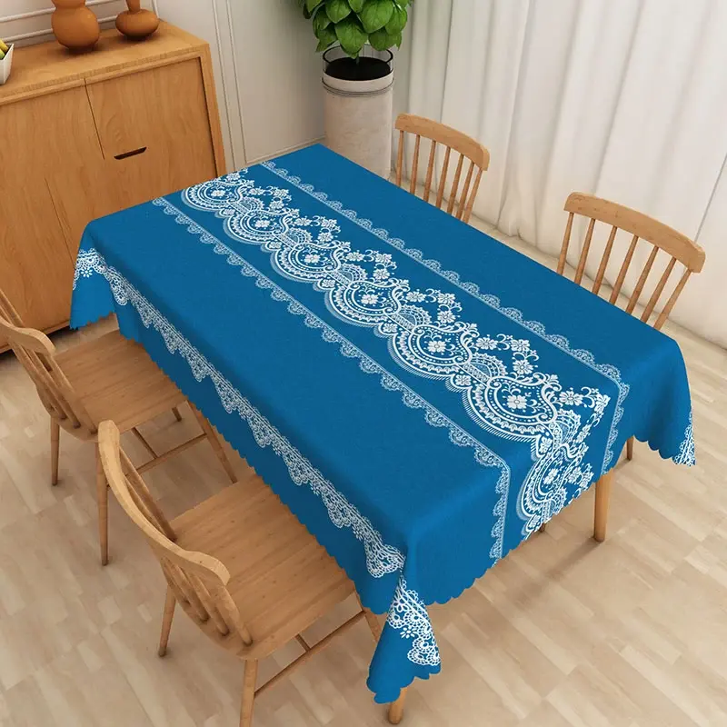 Aperturee Vintage Floral Rectangle Tablecloth in Blue and White, for Cottage, Farmhouse, and Shabby Chic Decor, 52x70in (WxH)