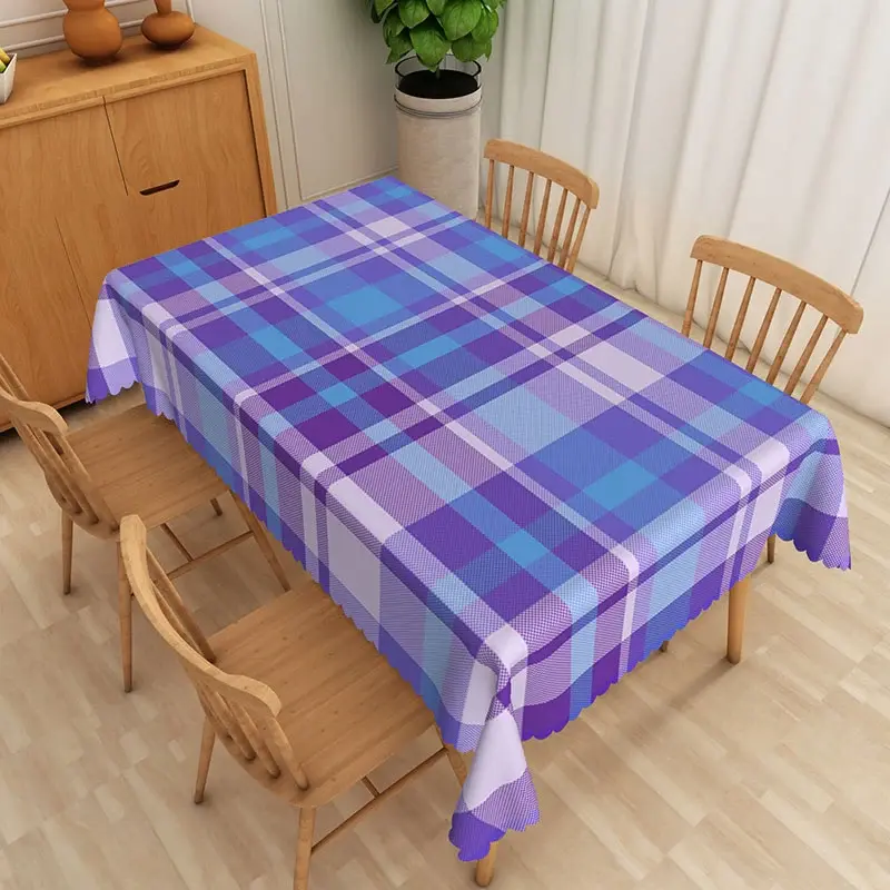 Aperturee Modern Purple and Blue Plaid Rectangle Tablecloth, for Contemporary and Colorful Kitchen Dining Decor, 52x70in (WxH)