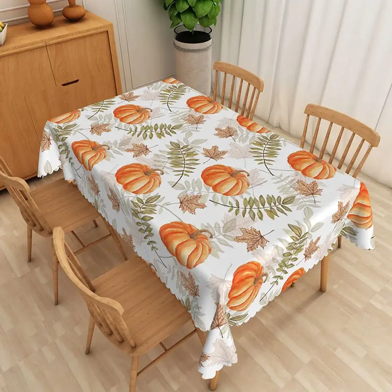 Aperturee Fall Pumpkin and Maple Leaves Tablecloth, Rustic Autumn Decor for Thanksgiving Dinner and Harvest Parties, 52x70in (WxH)