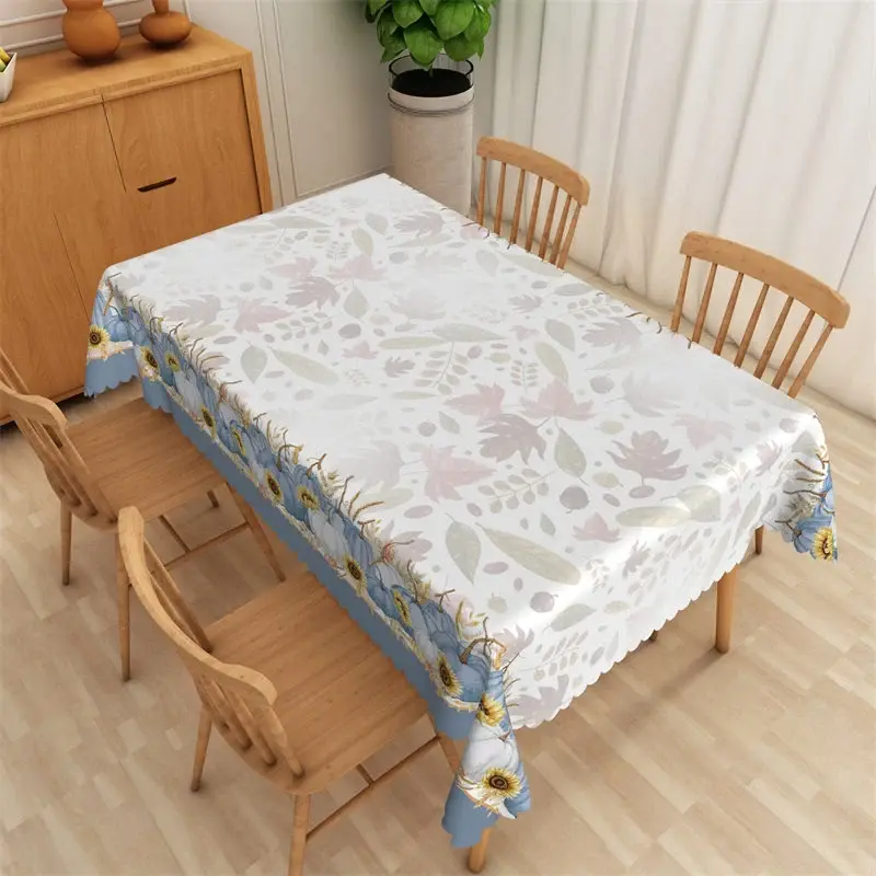Aperturee Fall Rectangle Tablecloth, Autumn Leaves and Sunflower, Thanksgiving Farmhouse Table Cover Decor