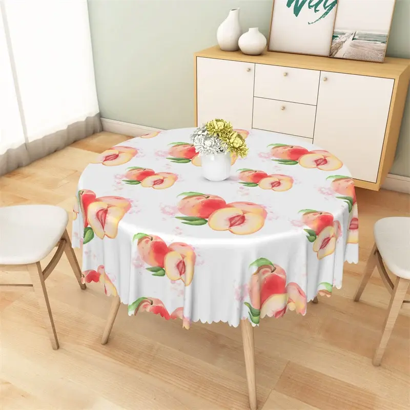 Aperturee Watercolor Peach Fruit Round Tablecloth, Artistic Botanical Studio Prop