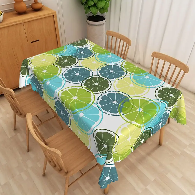 Aperturee Blue and Green Citrus Rectangle Tablecloth, Summer Lemon Lime Fruit Table Cover, Food Photography Prop