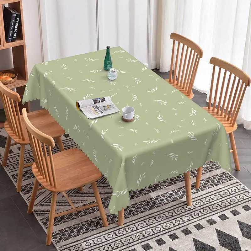 Aperturee Sage Green Botanical Leaf Rectangle Tablecloth, Simple Modern Farmhouse Style, Minimalist Kitchen Dining Decor, 52x70in (WxH)