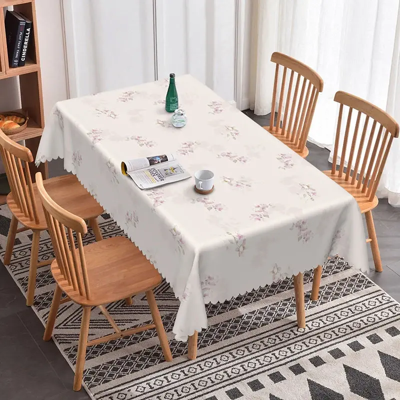 Aperturee Elegant Pink Floral Rectangle Tablecloth, Simple Grey Flower Silhouette, Modern Minimalist Dining Decor, 52x70in (WxH)
