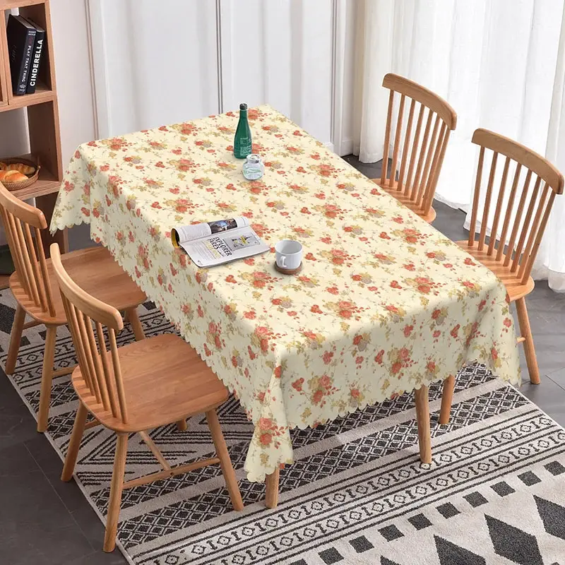 Aperturee Vintage Floral Rectangle Tablecloth, Faded Botanical Print on Beige, Rustic Country Farmhouse Kitchen Decor, 52x70in (WxH)