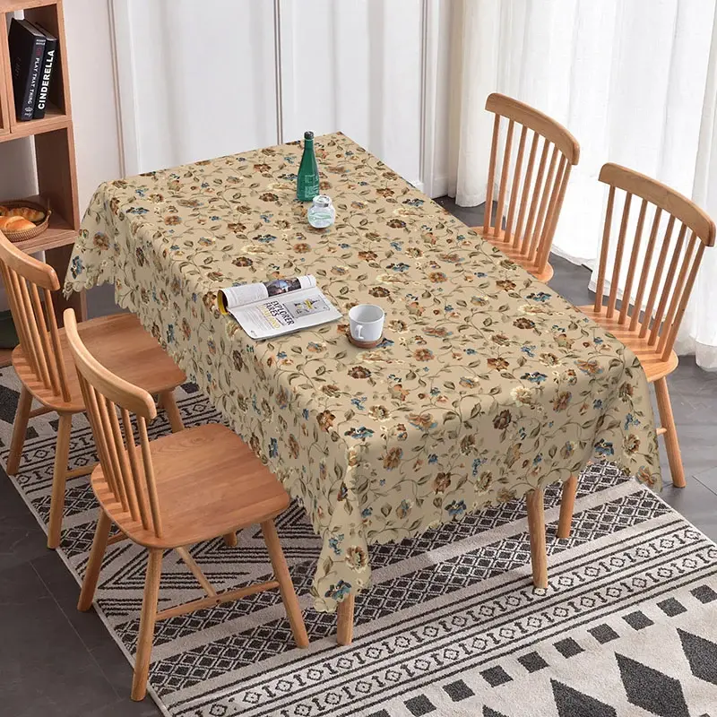 Aperturee Simple Dainty Floral Rectangle Tablecloth, Beige Vintage Print, Farmhouse Cottage Style Kitchen Decor, 52x70in (WxH)