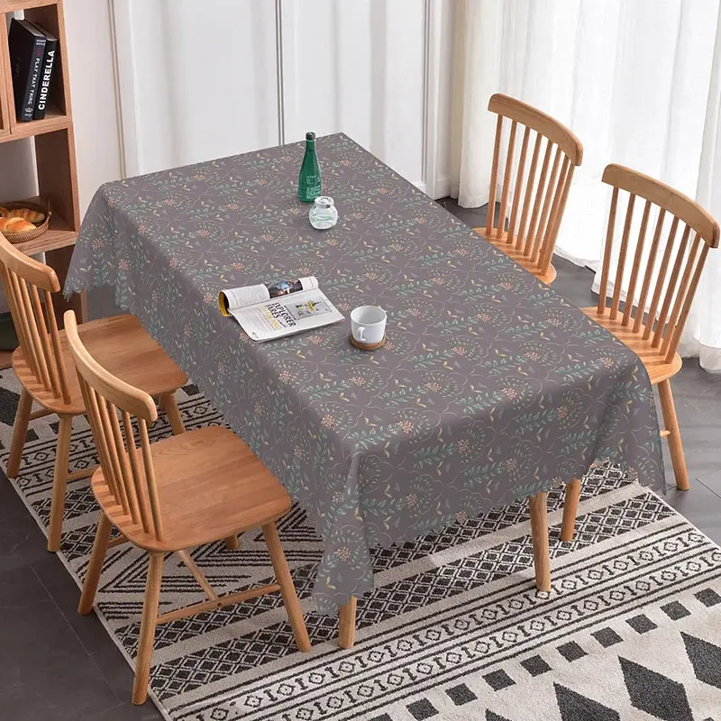 Aperturee Simple Floral Rectangle Tablecloth, Purple and Green Botanical Print, Modern Farmhouse Kitchen Dining Decor, 52x70in (WxH)