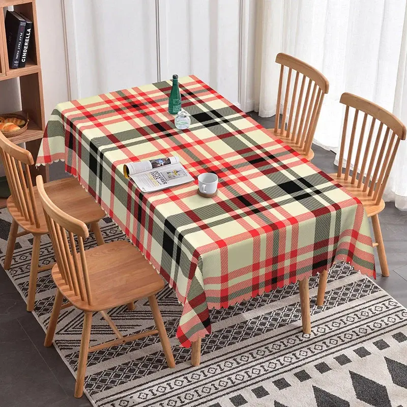 Aperturee Red Black Plaid Rectangle Tablecloth Classic Tartan Checkered Pattern Dining Cover Home Decor