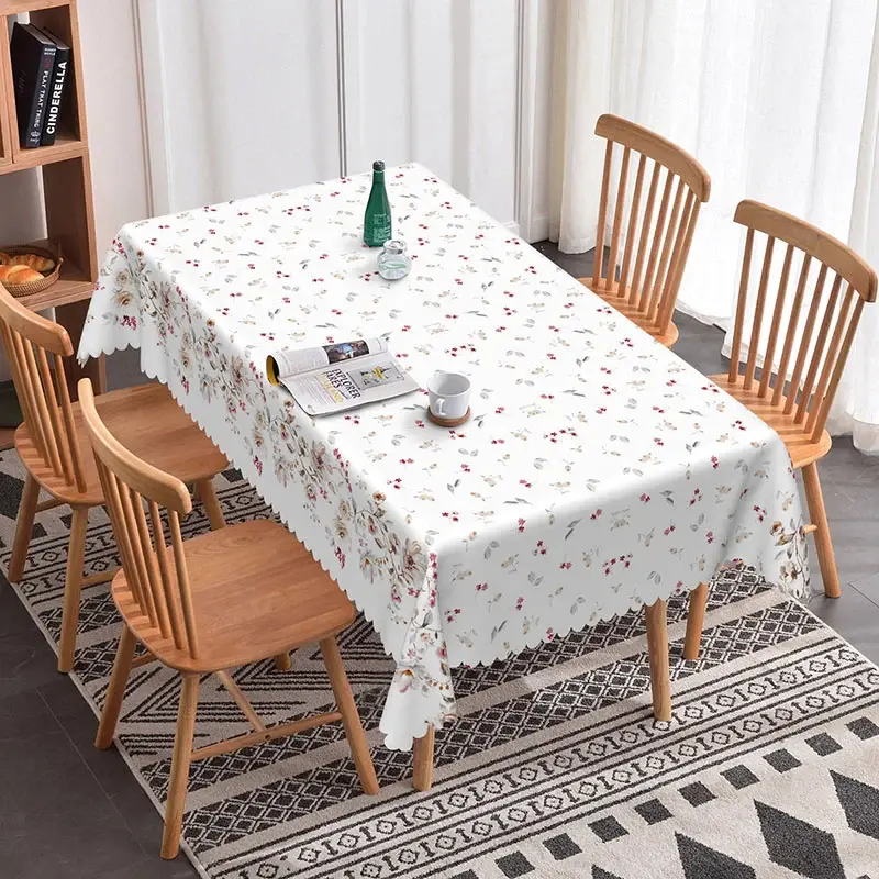 Aperturee White Red Small Floral Rectangle Tablecloth Spring Flower Pattern for Valentine Day Kitchen Dining Decor, Sweet Botanical Prop