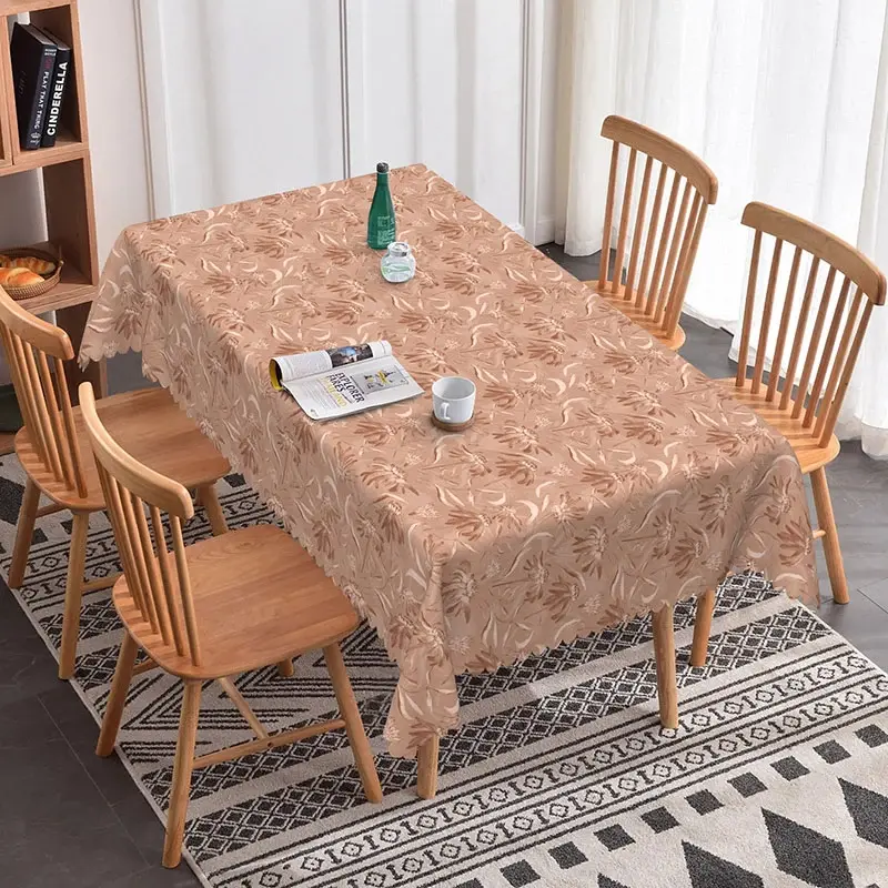 Aperturee Dusty Rose Floral Rectangle Tablecloth Textured Flower Pattern for Vintage Wedding Dining Room Decoration, Monotone Floral Backdrop