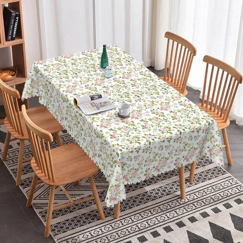 Aperturee Pink Wildflower Rectangle Tablecloth Spring Summer Dining Prop