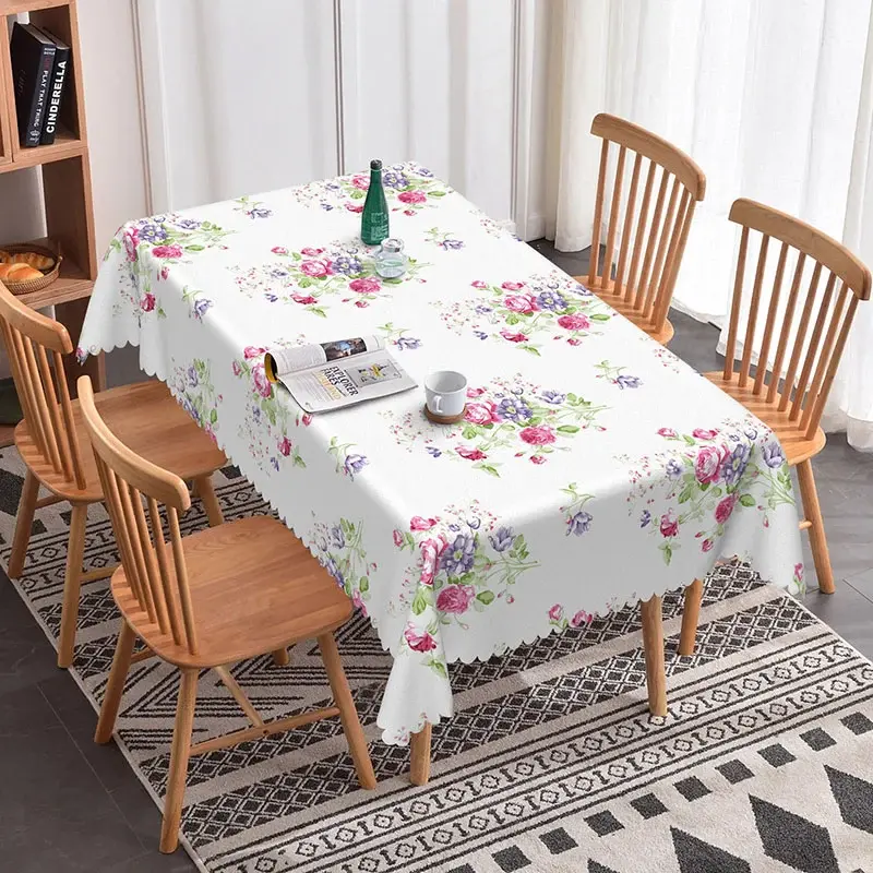 Aperturee Pink Purple Rose Clusters Rectangle Tablecloth Romantic Floral Prop