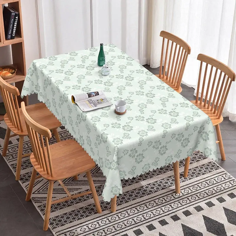 Aperturee Sage Green White Floral Pattern Rectangle Tablecloth Spring Prop