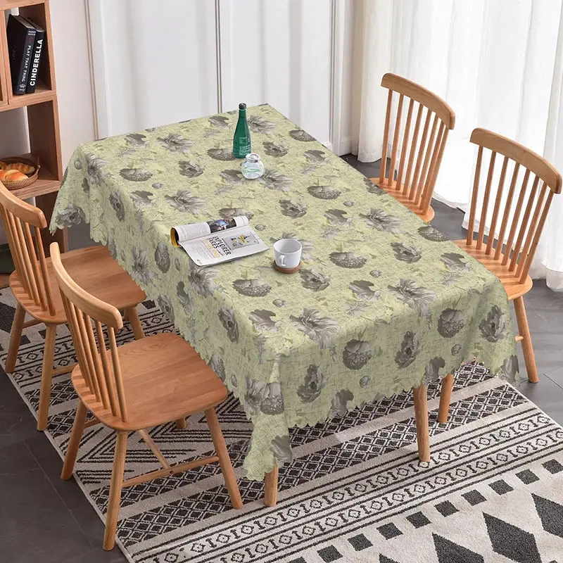 Aperturee Grey Floral Cream Rectangle Tablecloth Vintage Sketch Prop