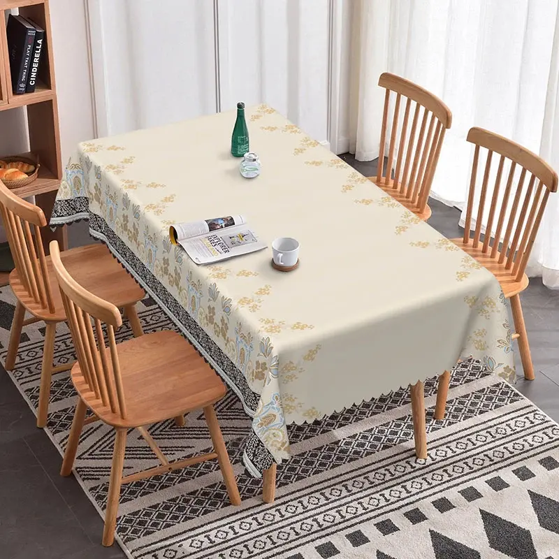 Aperturee Elegant Floral Border Rectangle Tablecloth Simple Border Prop