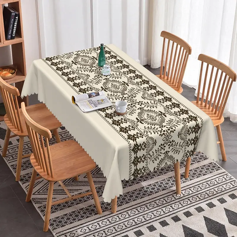 Aperturee Vintage Brown Damask Striped Rectangle Tablecloth Classic Prop