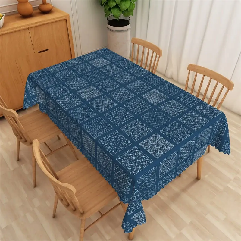 Aperturee Christmas Moose Rectangle Tablecloth, Blue Snowy Forest, Merry Christmas Holiday Table Cover Decor