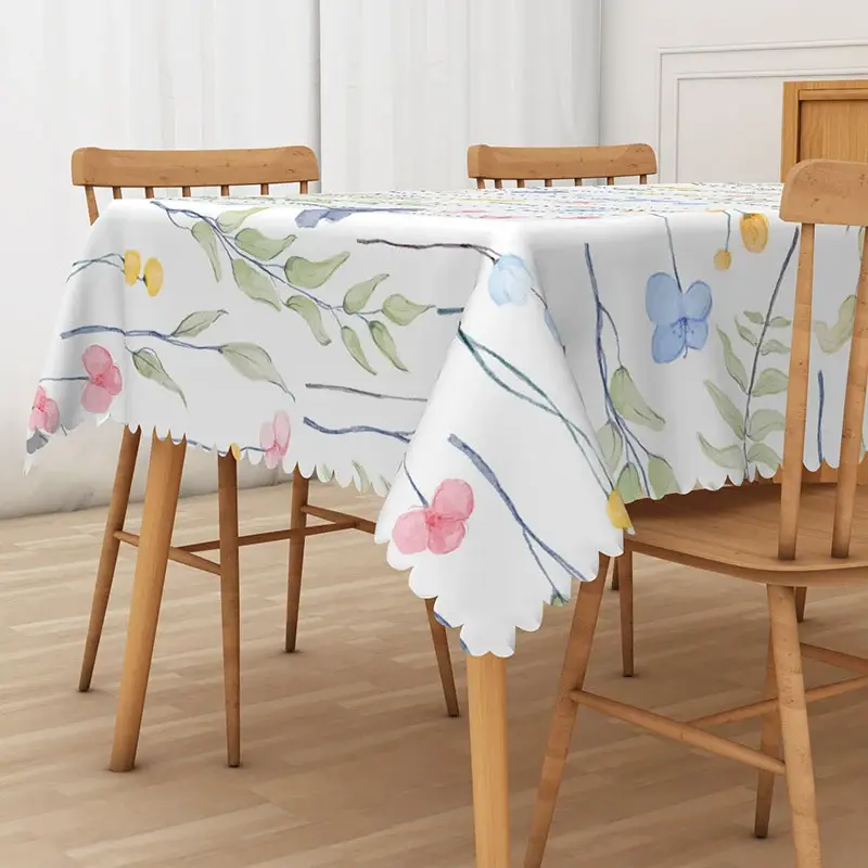 Aperturee Colorful Botanical Tablecloth with Floral and Green Leaf Print, for Spring and Summer Garden Parties, 52x70in (WxH)