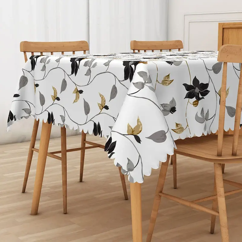 Aperturee Autumn Vibe Rectangle Tablecloth with Abutilon Flower Drawings, for Elegant Fall and Thanksgiving Dining, 52x70in (WxH)