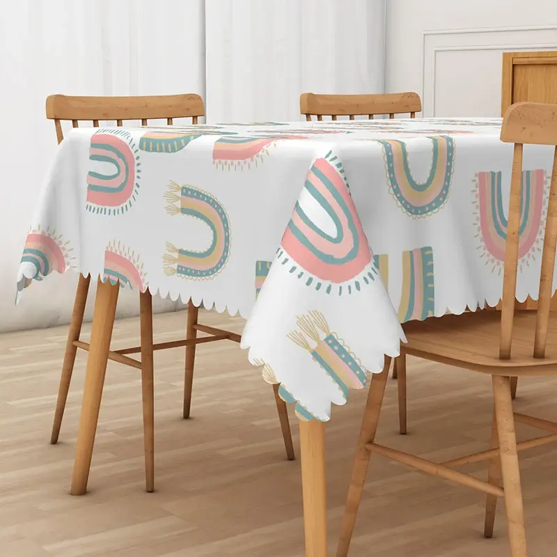 Aperturee Boho Rainbow Summer Rectangle Tablecloth, Cheerful Abstract Pattern for Girls Birthday Party Decor, 52x70in (WxH)