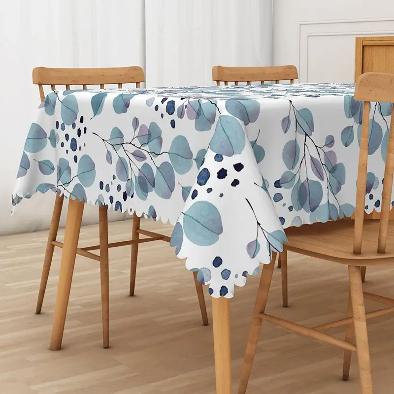 Aperturee Fresh and Sweet Rectangle Tablecloth with Teal Colored Leaves, for Modern Botanical Kitchen Dining Decor, 52x70in (WxH)