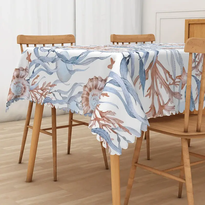 Aperturee Blue Sea Grass and Snail Rectangle Tablecloth, for Coastal and Underwater Themed Kitchen Decor, 52x70in (WxH)