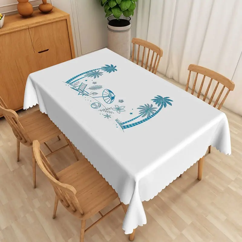 Aperturee Light Gray Tropical Palm Leaf Rectangle Tablecloth, for Modern and Neutral Coastal Dining Decor, 52x70in (WxH)