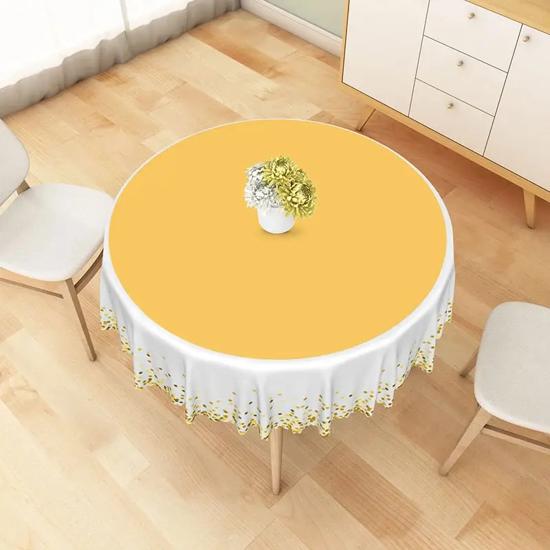Aperturee Yellow and Gold Polka Dot Round Tablecloth on White, for Cheerful Summer and Birthday Party Decor, Diameter 48inch