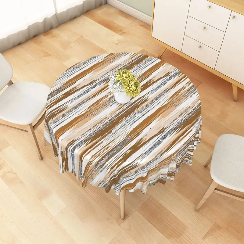 Aperturee Brown Abstract Brushstroke Stripe Round Tablecloth, for Modern Earth Tone and Rustic Dining Table Decor, Diameter 48inch