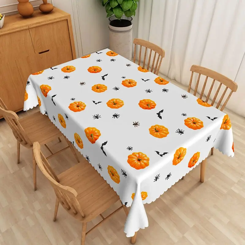 Aperturee Halloween Rectangle Tablecloth with Yellow Pumpkins and Bats, for Spooky and Fun Holiday Party Decor, 52x70in (WxH)