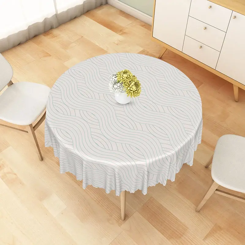 Aperturee Modern Abstract Round Tablecloth with White and Brown Wave Pattern, for Neutral and Coastal Dining Decor, Diameter 48inch