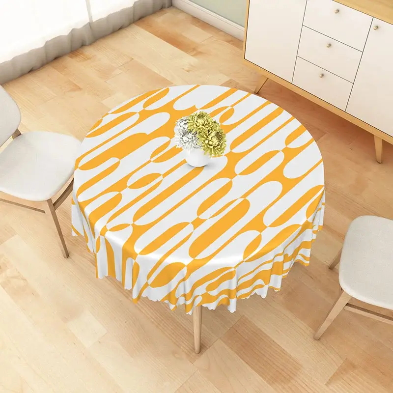 Aperturee Modern Orange and White Abstract Pattern Round Tablecloth, for Contemporary and Vibrant Kitchen Decor, Diameter 48inch