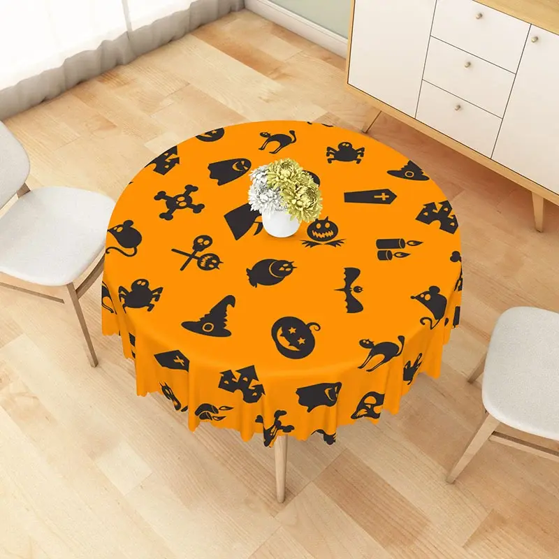 Aperturee Spooky Halloween Round Tablecloth with Ghosts and Jack-O'-Lanterns, for Haunted Party Decorations, Diameter 48inch