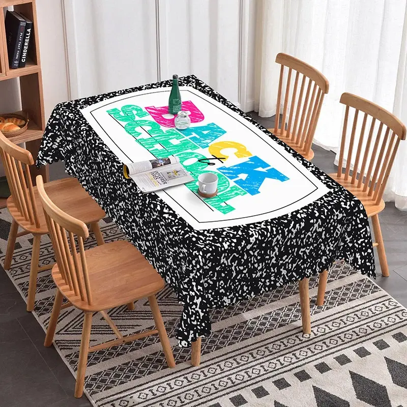 Aperturee Back to School Composition Rectangle Tablecloth, Colorful Letter Notebook Table Cover, Kid Portrait Prop