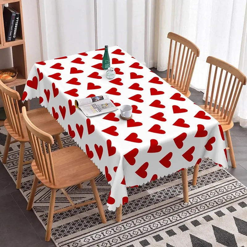 Aperturee Classic Red Heart Scatter Rectangle Tablecloth, Bold Love Pattern on White, Valentine Anniversary Party Decor, Love Pattern Prop