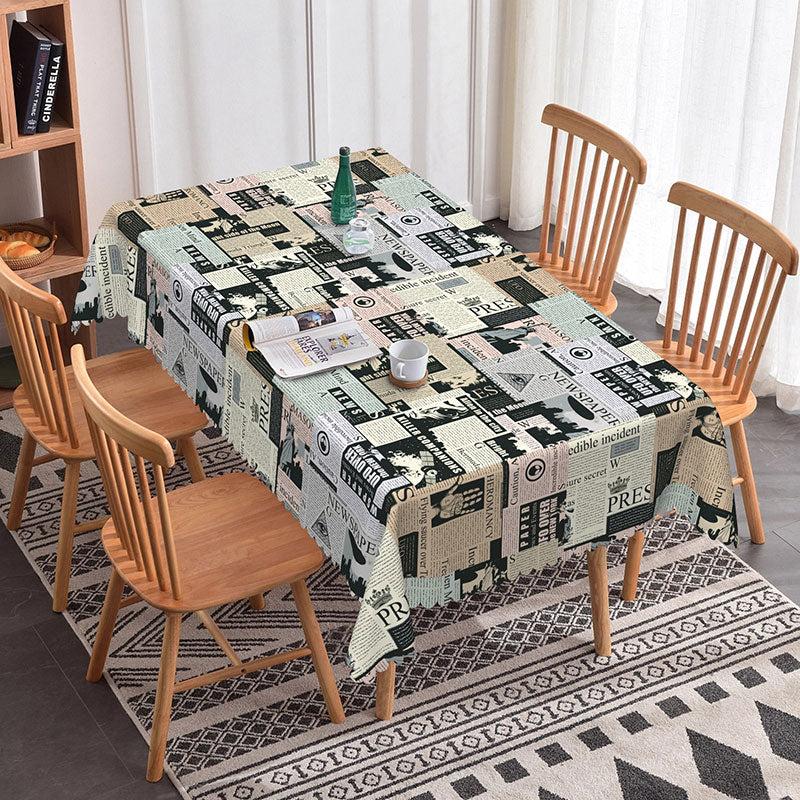 Aperturee Mixed Newspaper Collage Rectangle Tablecloth, Black and White Headline Print, Retro Media Theme Dining Decor, Collage Art Background