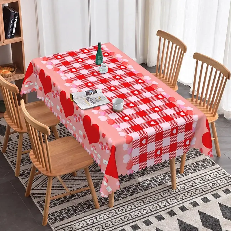 Aperturee Red and Pink Gingham Heart Rectangle Tablecloth, Love Letter Envelope Plaid, Valentine Picnic Party Decor, Cute Pattern Prop