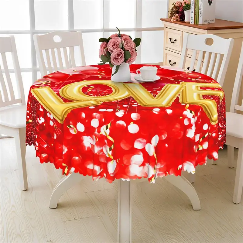 Aperturee Large Gold Love Round Tablecloth, High Contrast Bokeh Studio Prop