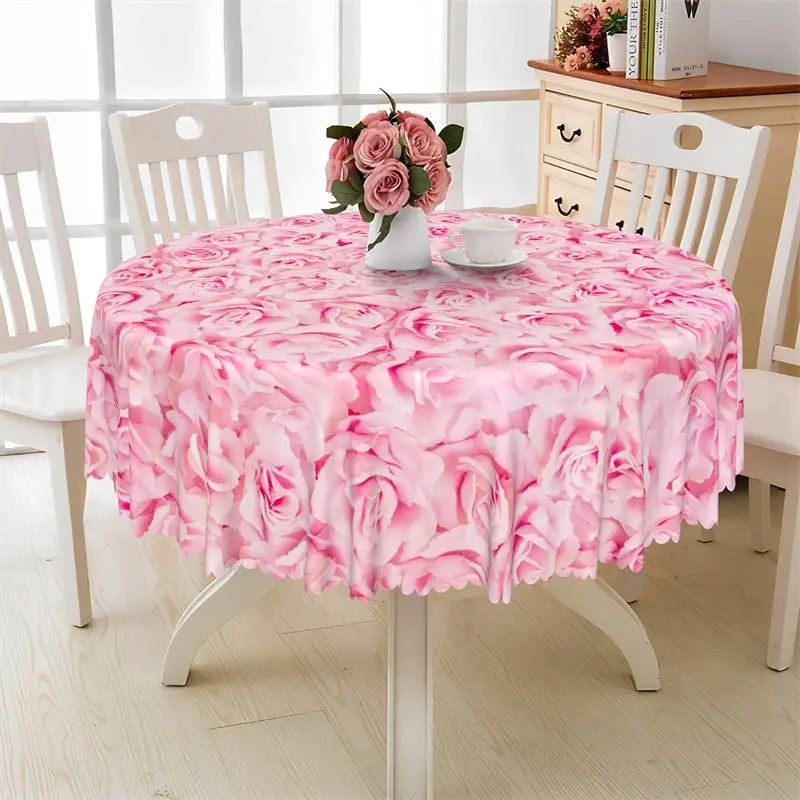 Aperturee Pink Rose Flower Round Tablecloth, Soft Floral Background Prop