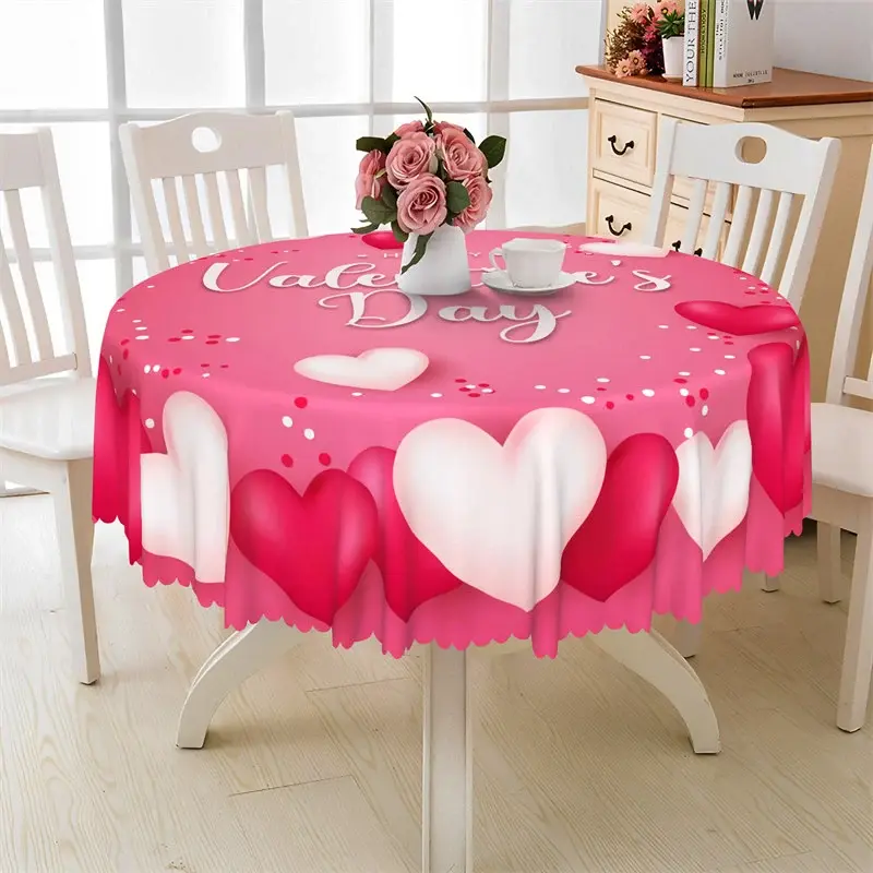 Aperturee Pink Happy Valentines Day Round Tablecloth, Holiday Text Theme Prop
