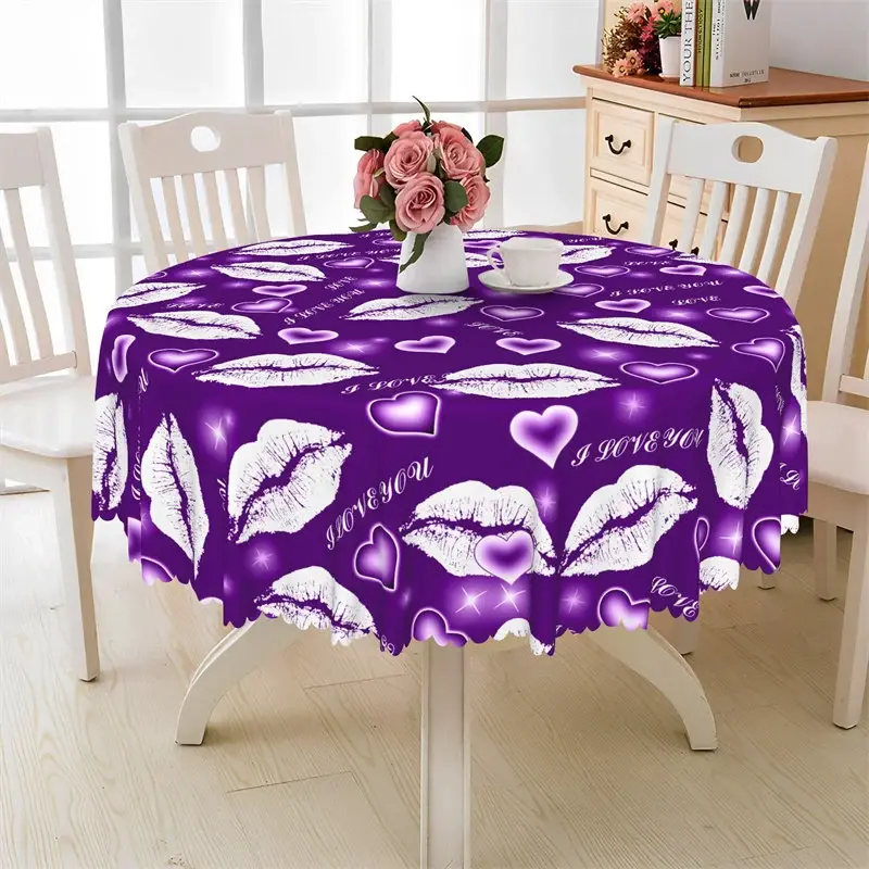 Aperturee Purple Lip I Love You Round Tablecloth, Modern Color Pop Studio Prop