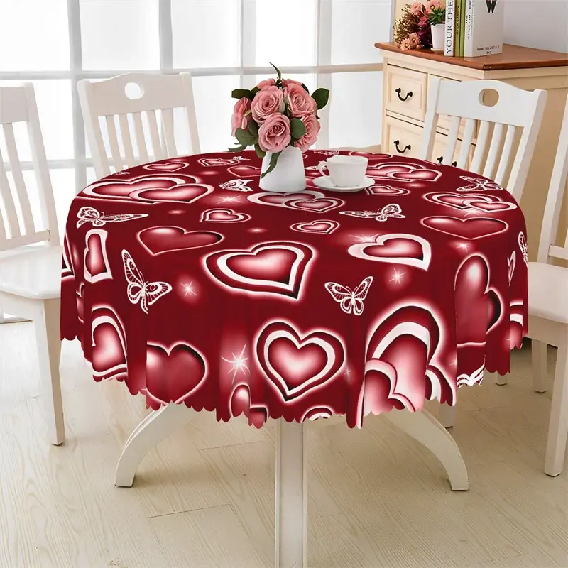 Aperturee Red Neon Heart Butterfly Round Tablecloth, Luminous Effect Studio Prop